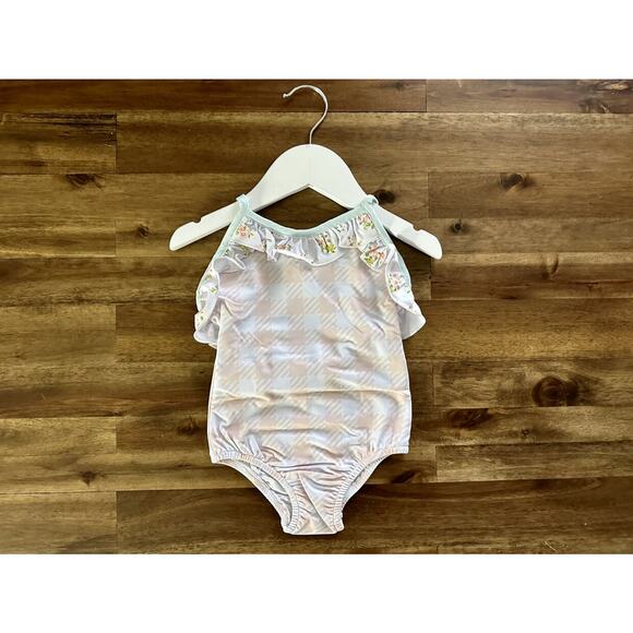 NWT SweetHoney Mary One Piece Swimsuit Ocean Isle Pink Check Green Floral 2T - Picture 2 of 7